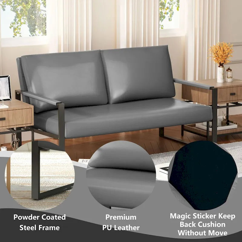 Mieres Mid-Century Style 3-Piece PU Leather Living Room Sofa Set Including 2 Armchairs and 1 Loveseat Sofa