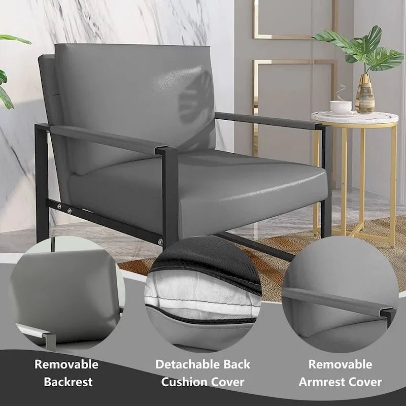 Mieres Mid-Century Style 3-Piece PU Leather Living Room Sofa Set Including 2 Armchairs and 1 Loveseat Sofa
