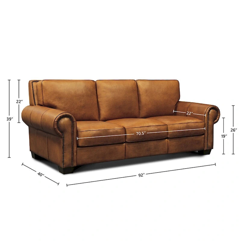 Valencia Top Grain Hand Antiqued Leather Traditional Sofa
