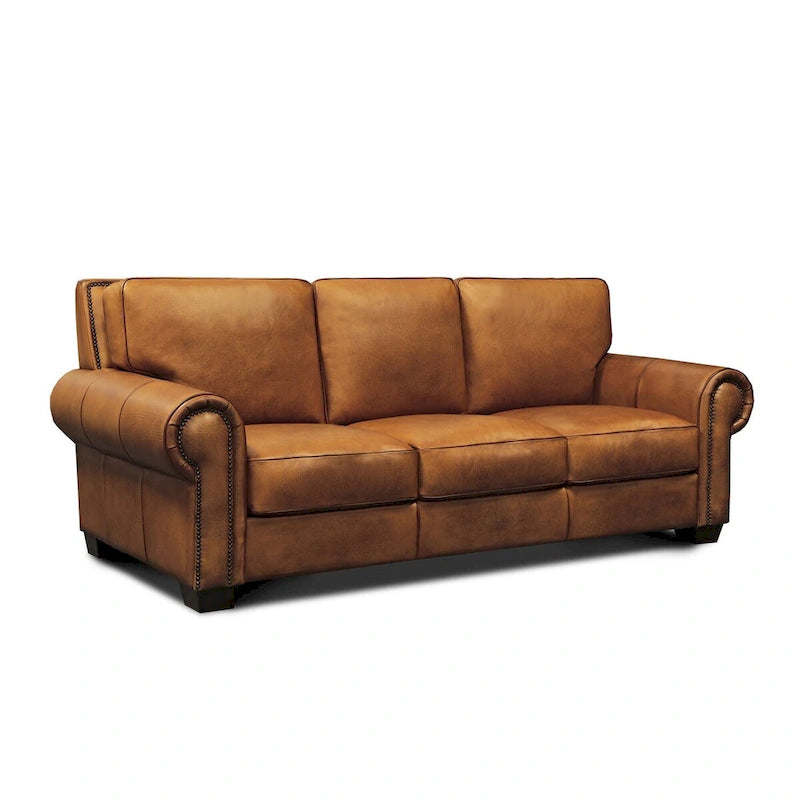 Valencia Top Grain Hand Antiqued Leather Traditional Sofa