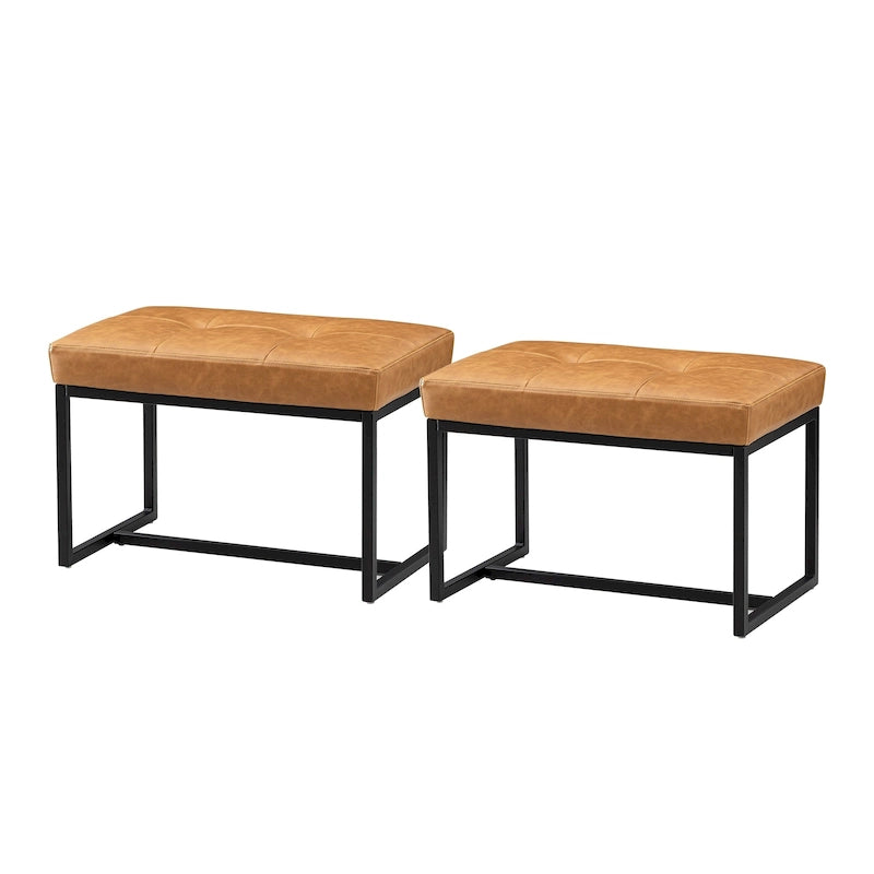 Glitzhome Set of 2 24W Modern PU Leather Button-tufted Ottoman Foot stool