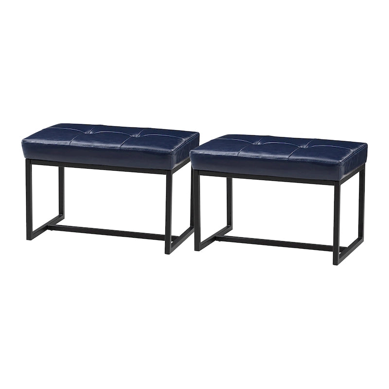Glitzhome Set of 2 24W Modern PU Leather Button-tufted Ottoman Foot stool
