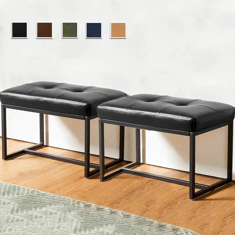 Glitzhome Set of 2 24W Modern PU Leather Button-tufted Ottoman Foot stool