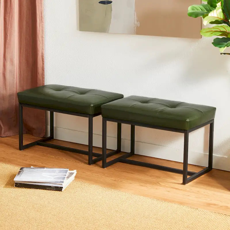 Glitzhome Set of 2 24W Modern PU Leather Button-tufted Ottoman Foot stool