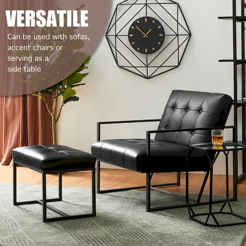 Glitzhome Set of 2 24W Modern PU Leather Button-tufted Ottoman Foot stool