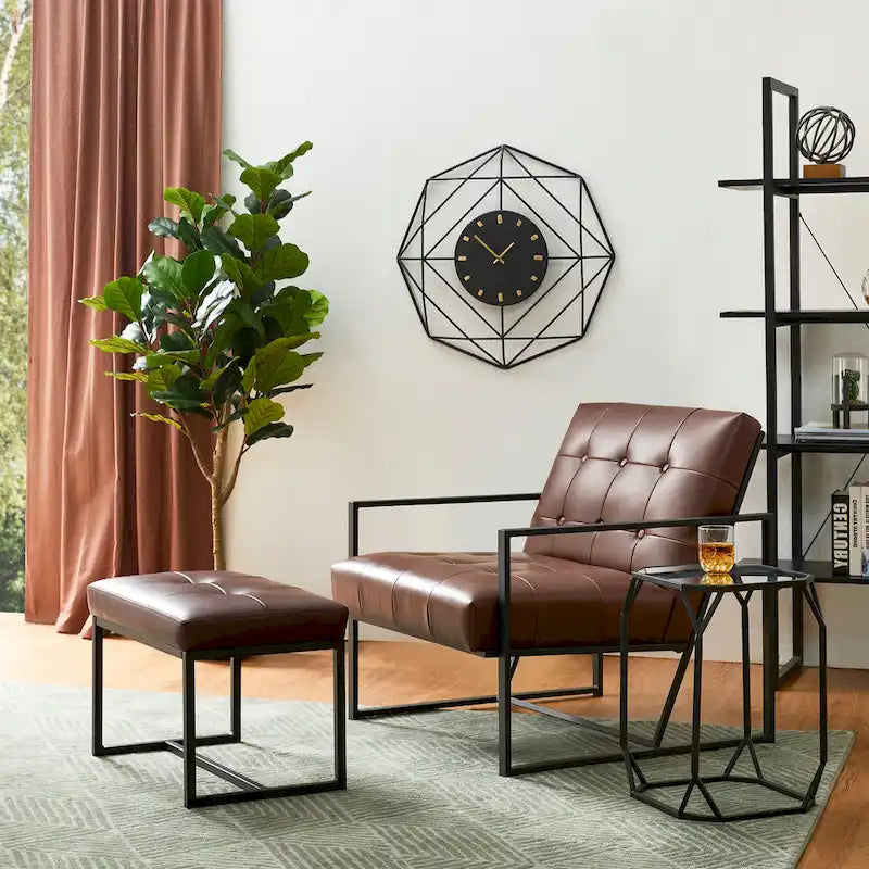 Glitzhome Set of 2 24W Modern PU Leather Button-tufted Ottoman Foot stool