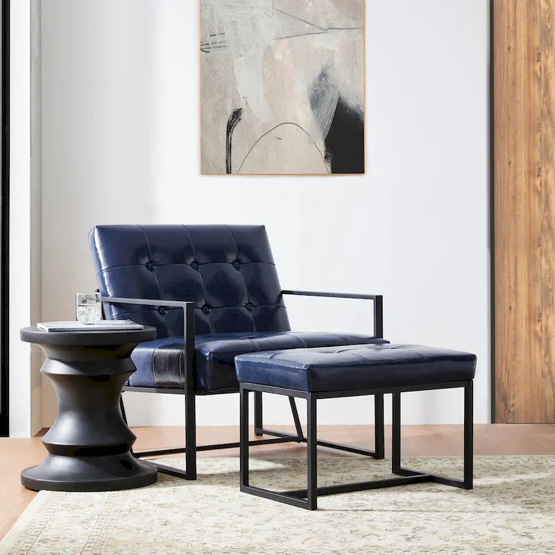 Glitzhome Set of 2 24W Modern PU Leather Button-tufted Ottoman Foot stool
