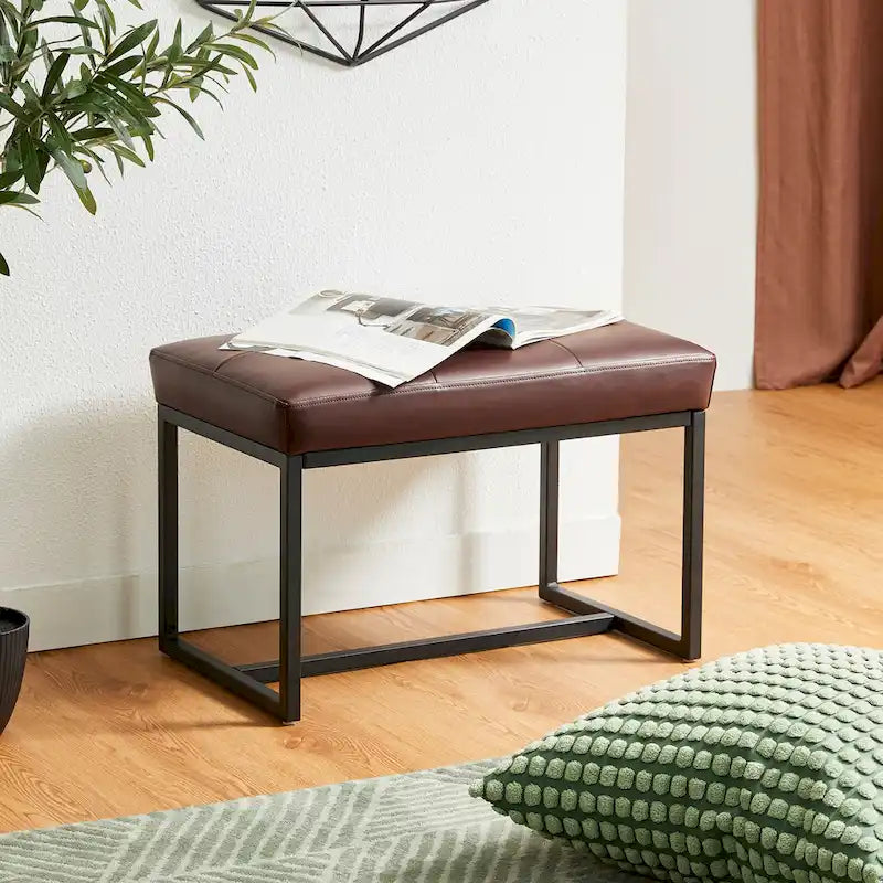 Glitzhome Set of 2 24W Modern PU Leather Button-tufted Ottoman Foot stool
