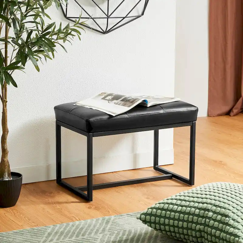 Glitzhome Set of 2 24W Modern PU Leather Button-tufted Ottoman Foot stool