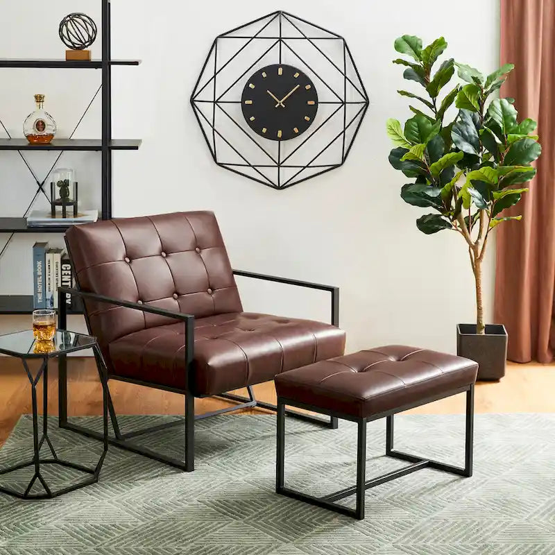 Glitzhome Set of 2 24W Modern PU Leather Button-tufted Ottoman Foot stool