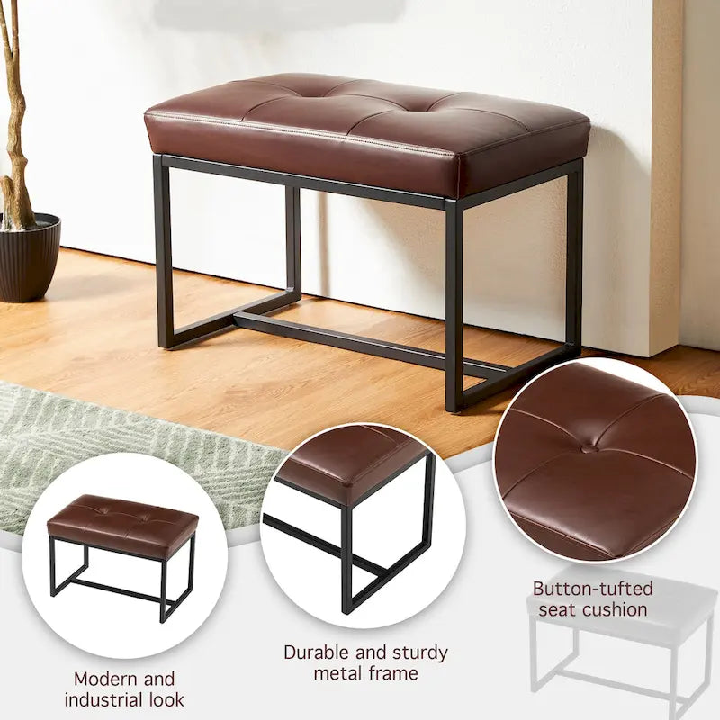 Glitzhome Set of 2 24W Modern PU Leather Button-tufted Ottoman Foot stool