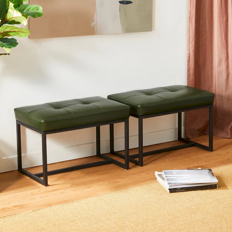 Glitzhome Set of 2 24W Modern PU Leather Button-tufted Ottoman Foot stool