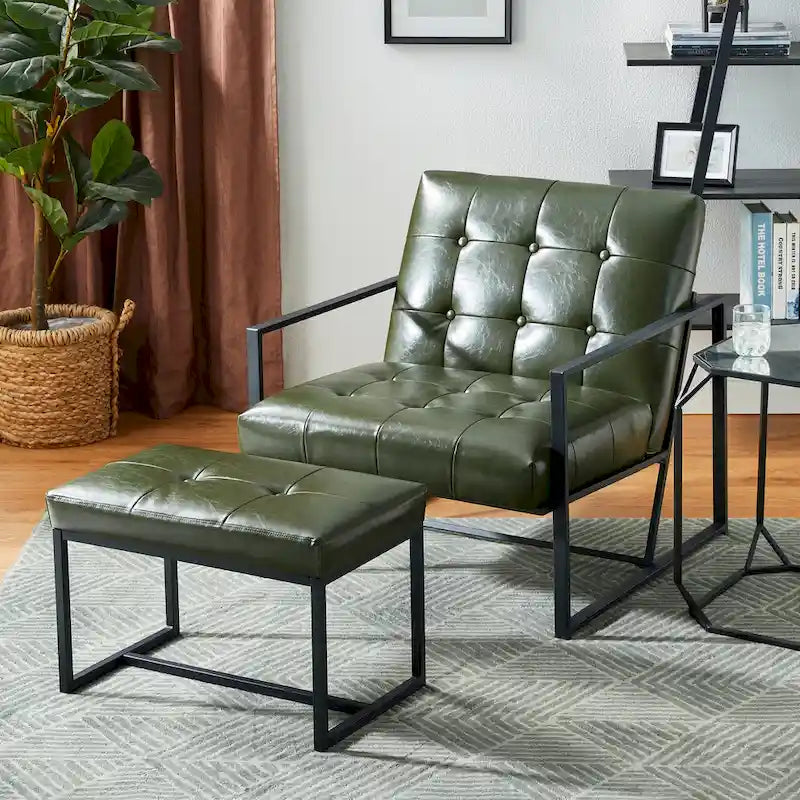 Glitzhome Set of 2 24W Modern PU Leather Button-tufted Ottoman Foot stool