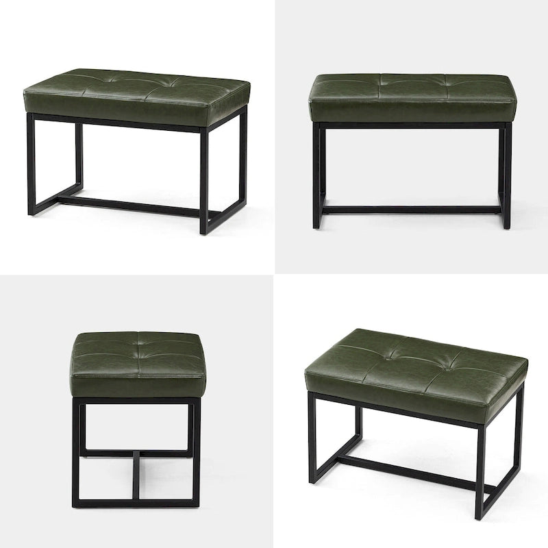 Glitzhome Set of 2 24W Modern PU Leather Button-tufted Ottoman Foot stool