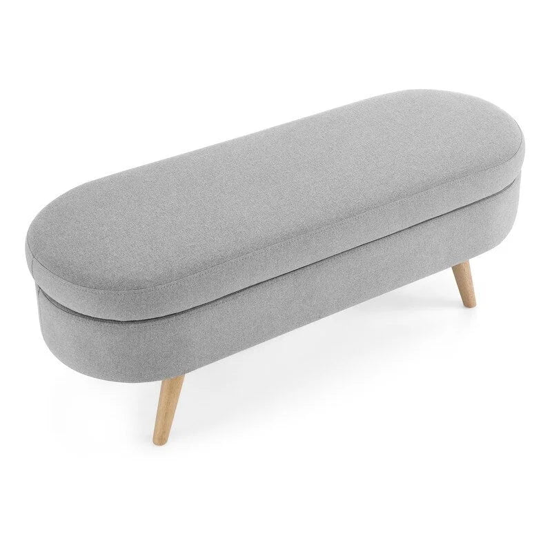 Modern Upholstered Storage Bench with Solid Wood Legs, Entryway Footrest Stool, End of Bed Bench, Vanity Ottoman