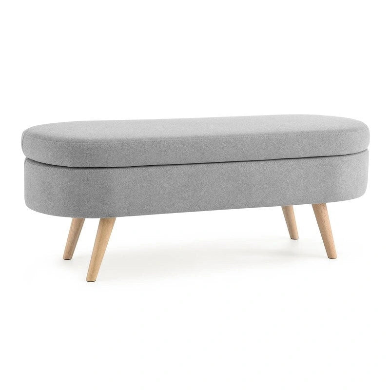 Modern Upholstered Storage Bench with Solid Wood Legs, Entryway Footrest Stool, End of Bed Bench, Vanity Ottoman