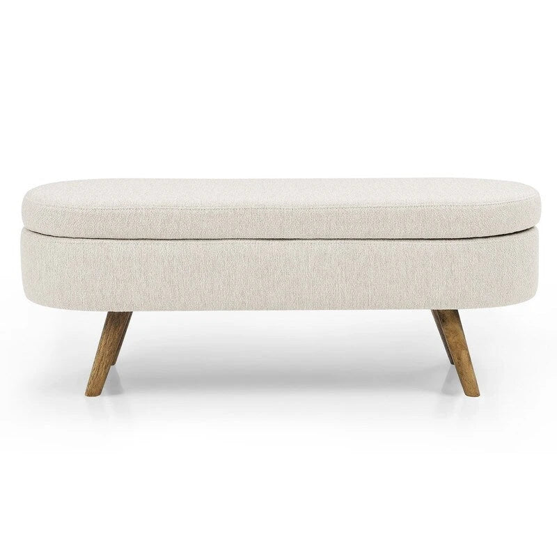 Modern Upholstered Storage Bench with Solid Wood Legs, Entryway Footrest Stool, End of Bed Bench, Vanity Ottoman