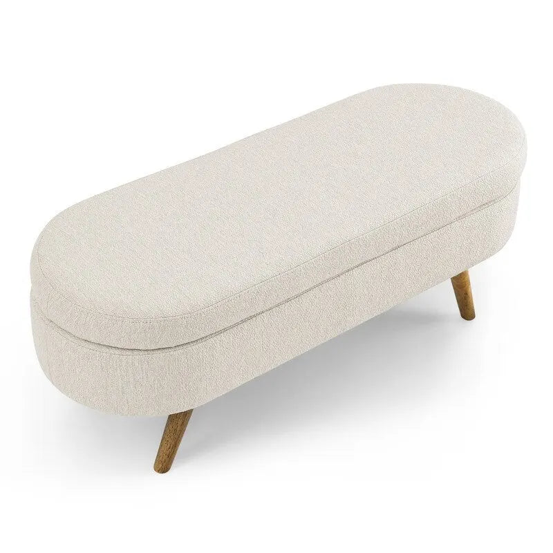 Modern Upholstered Storage Bench with Solid Wood Legs, Entryway Footrest Stool, End of Bed Bench, Vanity Ottoman