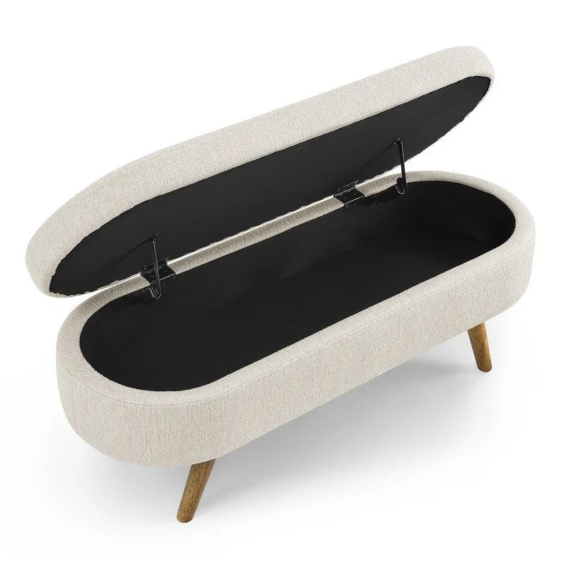 Modern Upholstered Storage Bench with Solid Wood Legs, Entryway Footrest Stool, End of Bed Bench, Vanity Ottoman