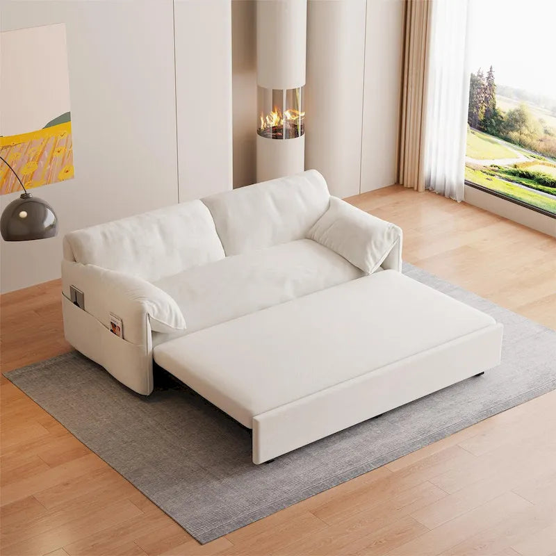 Queen Pull Out Sofa Bed, 3-in-1 Convertible Sleeper Sofa with Side Storage