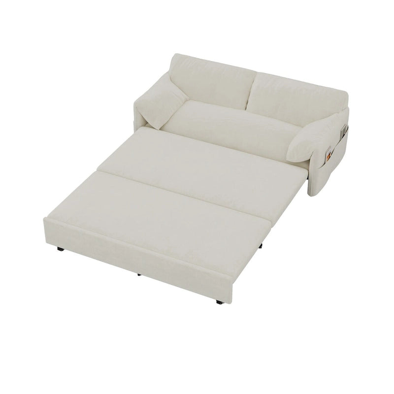 Queen Pull Out Sofa Bed, 3-in-1 Convertible Sleeper Sofa with Side Storage