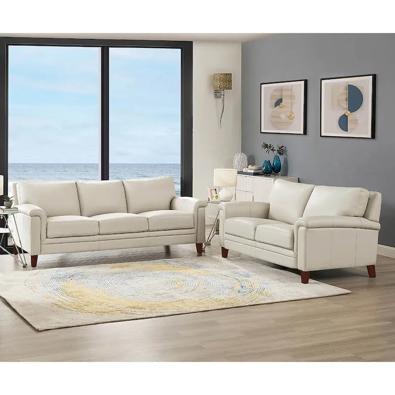 Hydeline Westcott Top Grain Leather Sofa and Loveseat Set with Memory Foam and Springs
