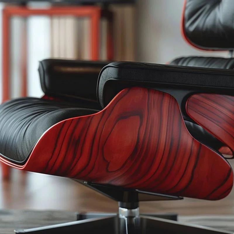 Mid-century Full Grain Leather Accent Chaise Lounge Chair and Ottoman