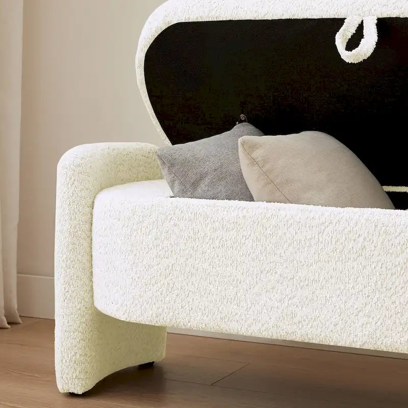 Ottoman Oval Storage Bench 3D Lamb Fleece Fabric Bench with Large Storage Space for the Living Room, Entryway and Bedroom