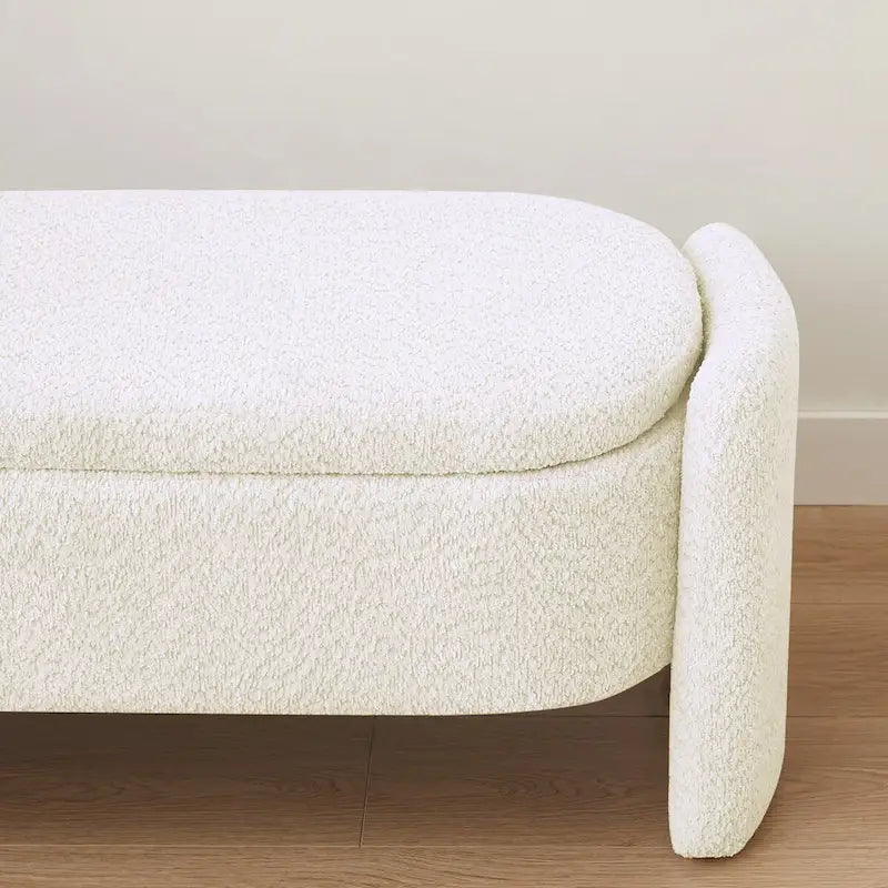 Ottoman Oval Storage Bench 3D Lamb Fleece Fabric Bench with Large Storage Space for the Living Room, Entryway and Bedroom