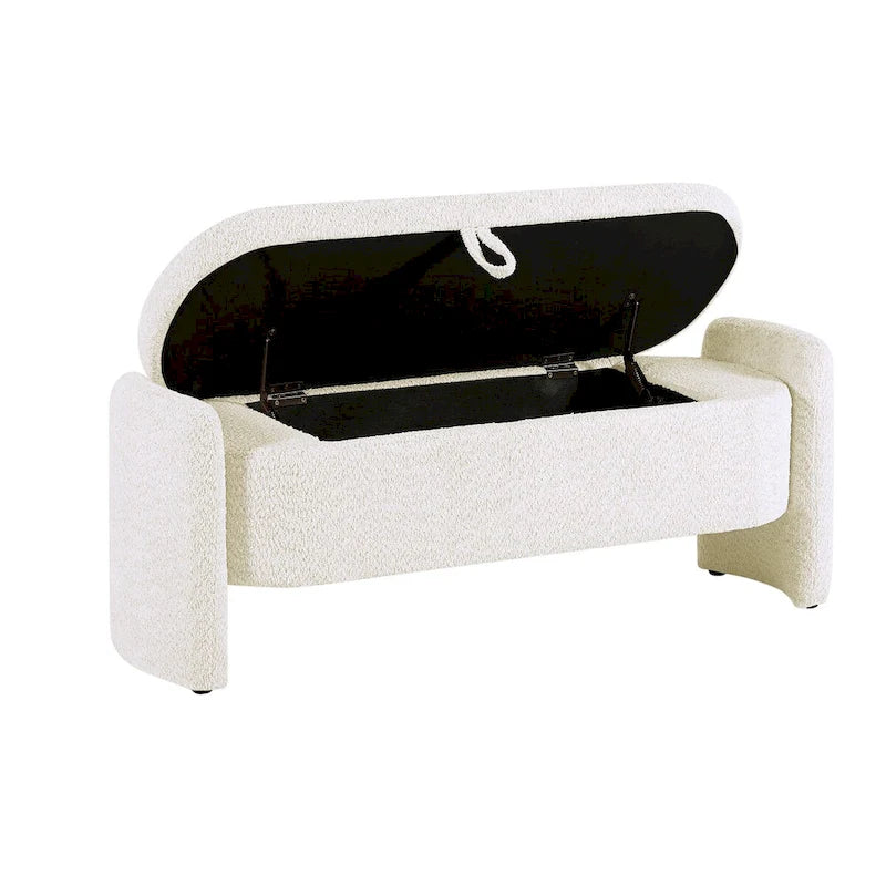 Ottoman Oval Storage Bench 3D Lamb Fleece Fabric Bench with Large Storage Space for the Living Room, Entryway and Bedroom