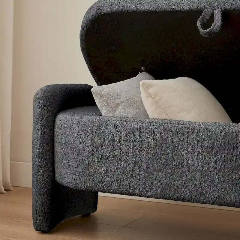 Ottoman Oval Storage Bench 3D Lamb Fleece Fabric Bench with Large Storage Space for the Living Room, Entryway and Bedroom