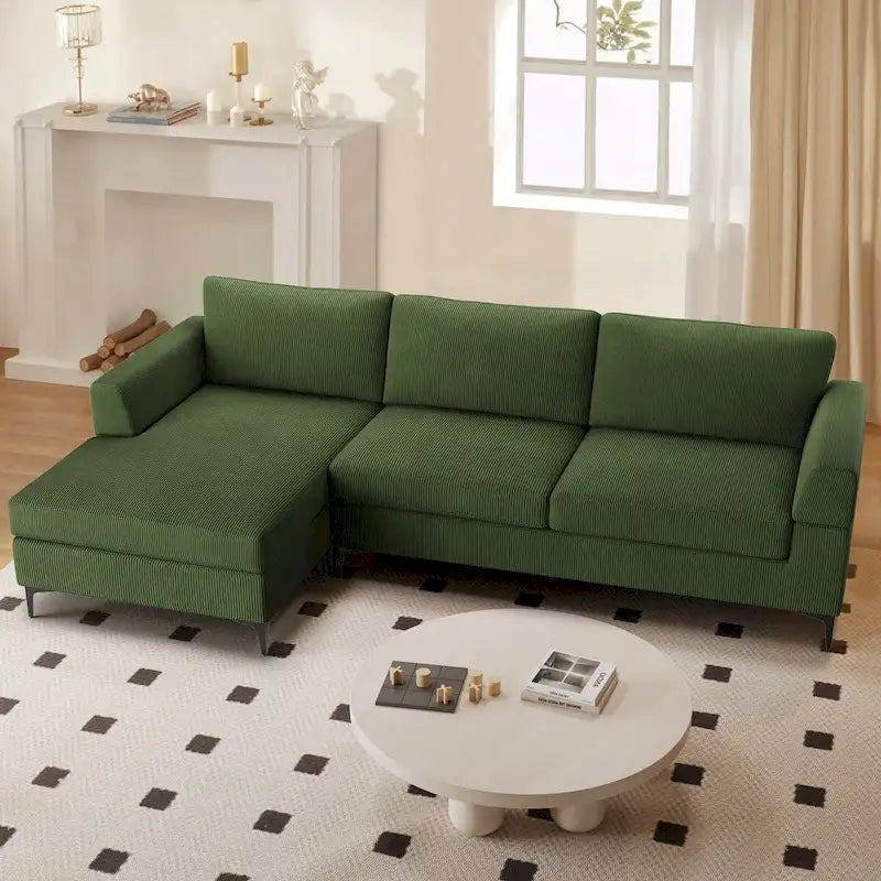 HOOOWOOO Modern L-Shaped Corduroy Upholstery Couch Reversible Chaise Sofa