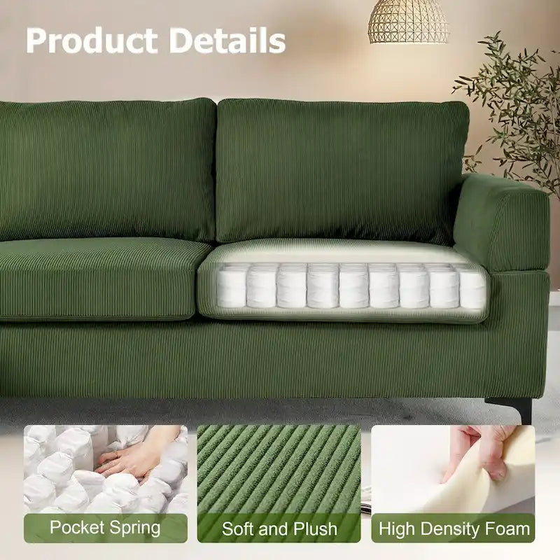 HOOOWOOO Modern L-Shaped Corduroy Upholstery Couch Reversible Chaise Sofa