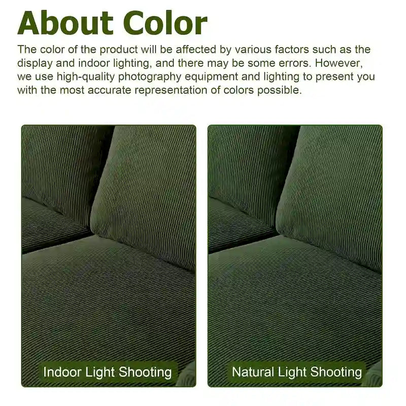 HOOOWOOO Modern L-Shaped Corduroy Upholstery Couch Reversible Chaise Sofa