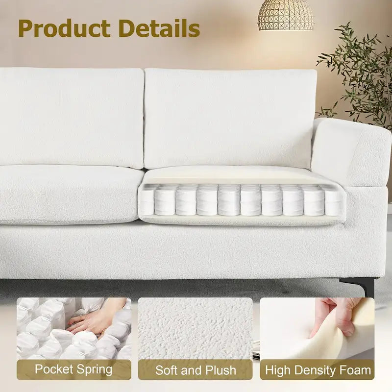 HOOOWOOO Modern L-Shaped Corduroy Upholstery Couch Reversible Chaise Sofa