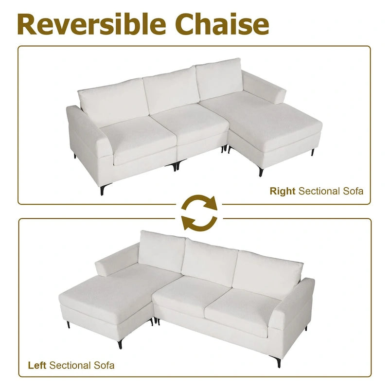 HOOOWOOO Modern L-Shaped Corduroy Upholstery Couch Reversible Chaise Sofa