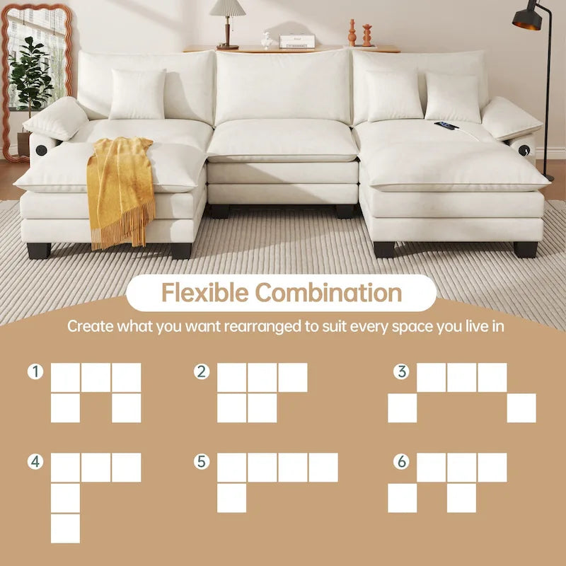 Oversized Sectional Sofa Couch Modular Sectional Sofa with Reversible Ottomans