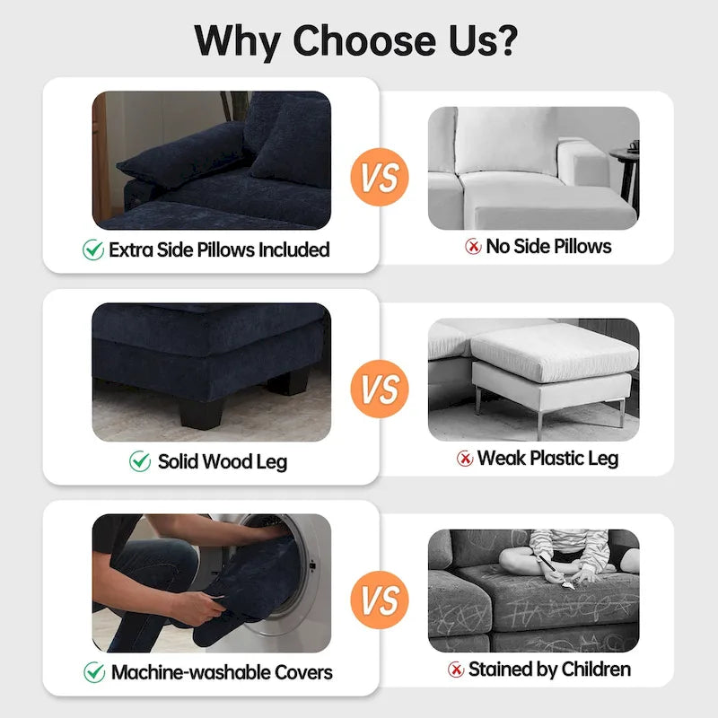 Oversized Sectional Sofa Couch Modular Sectional Sofa with Reversible Ottomans