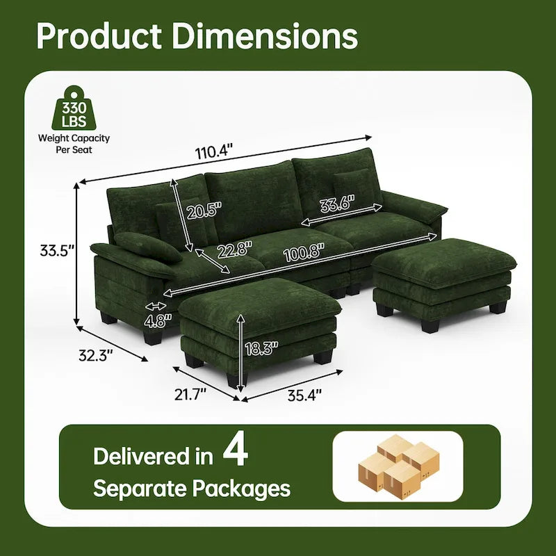 Oversized Sectional Sofa Couch Modular Sectional Sofa with Reversible Ottomans