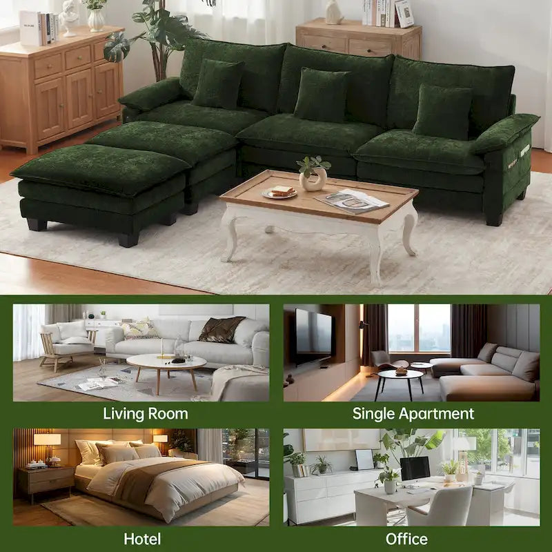 Oversized Sectional Sofa Couch Modular Sectional Sofa with Reversible Ottomans