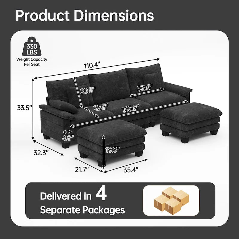 Oversized Sectional Sofa Couch Modular Sectional Sofa with Reversible Ottomans