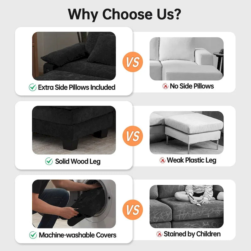 Oversized Sectional Sofa Couch Modular Sectional Sofa with Reversible Ottomans