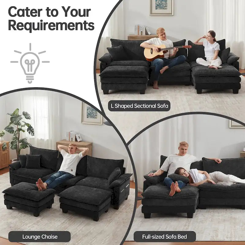 Oversized Sectional Sofa Couch Modular Sectional Sofa with Reversible Ottomans