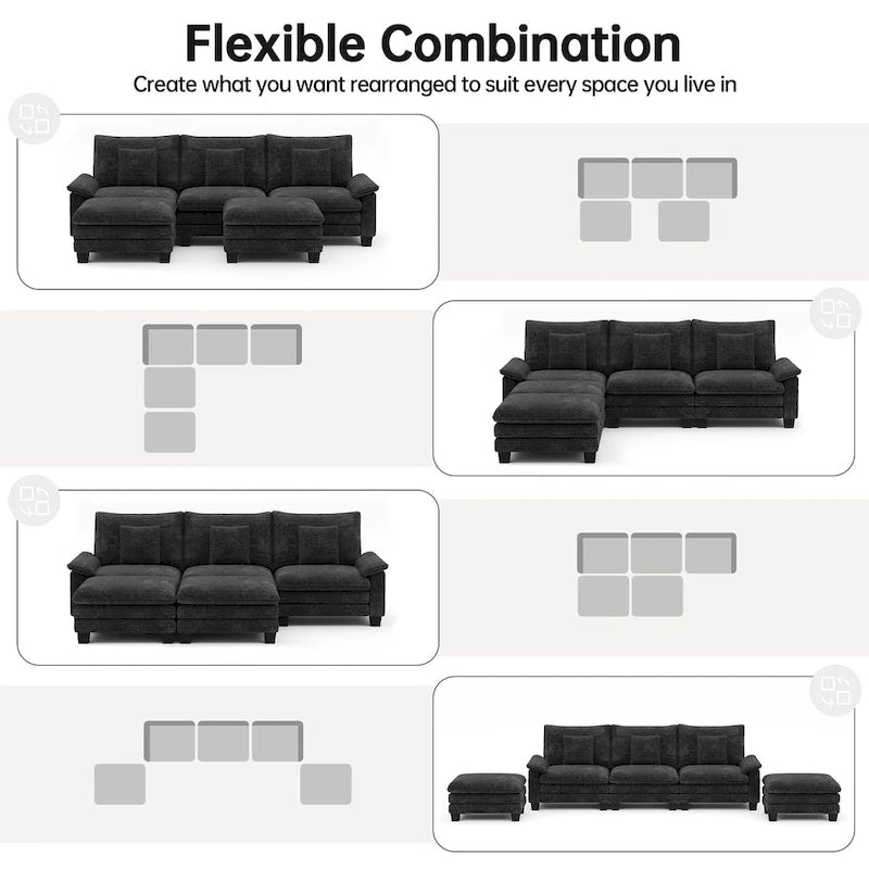 Oversized Sectional Sofa Couch Modular Sectional Sofa with Reversible Ottomans