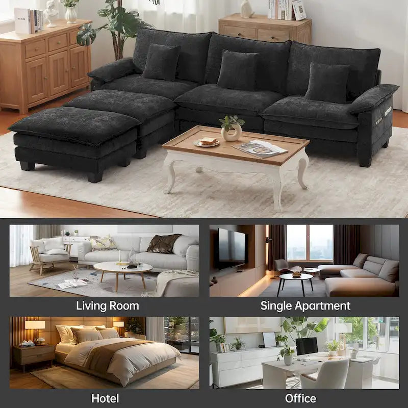 Oversized Sectional Sofa Couch Modular Sectional Sofa with Reversible Ottomans