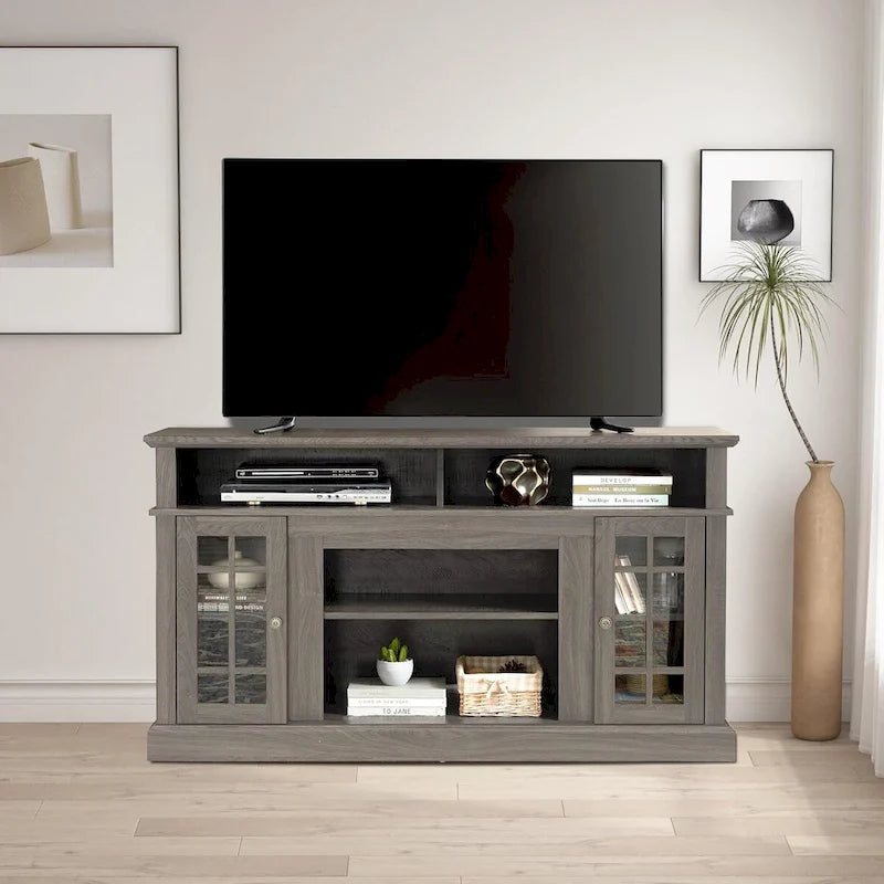 Roomfitters Classic TV Media Stand, Modern Entertainment Console, Up to 65 TV, Open & Closed Storage Space