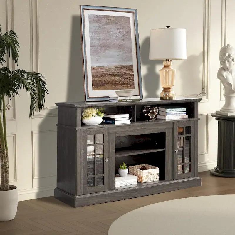 Roomfitters Classic TV Media Stand, Modern Entertainment Console, Up to 65 TV, Open & Closed Storage Space