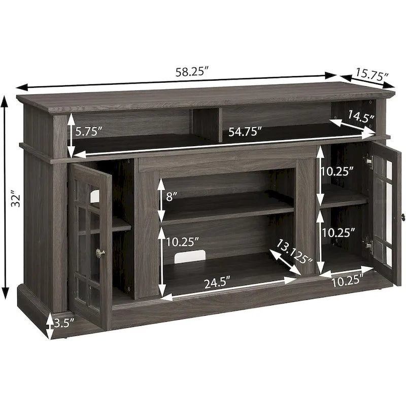 Roomfitters Classic TV Media Stand, Modern Entertainment Console, Up to 65 TV, Open & Closed Storage Space