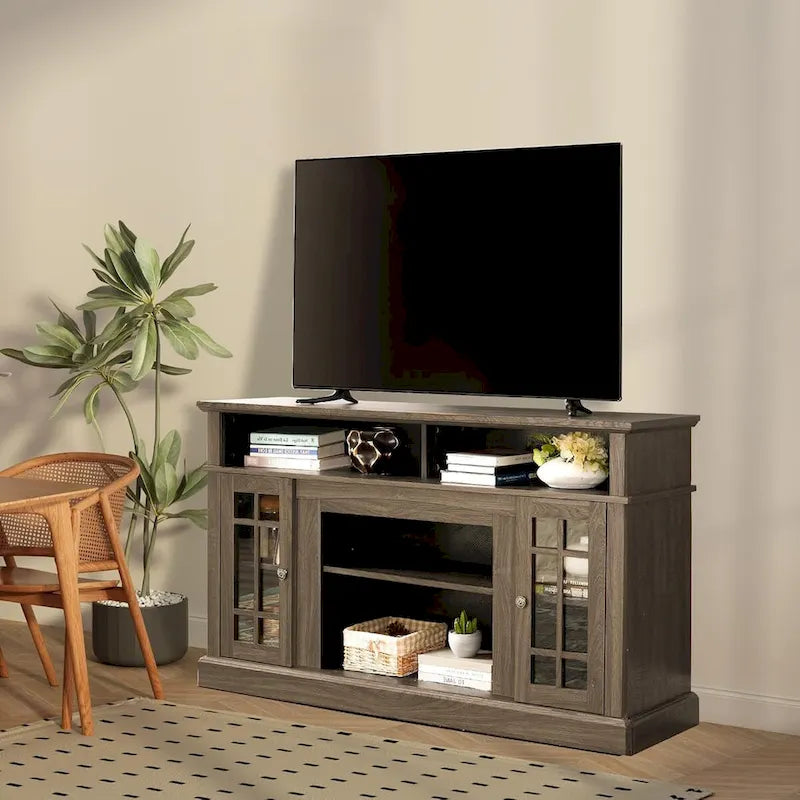 Roomfitters Classic TV Media Stand, Modern Entertainment Console, Up to 65 TV, Open & Closed Storage Space