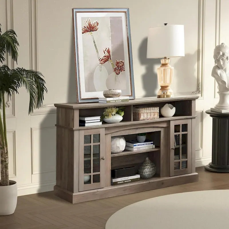 Roomfitters Classic TV Media Stand, Modern Entertainment Console, Up to 65 TV, Open & Closed Storage Space